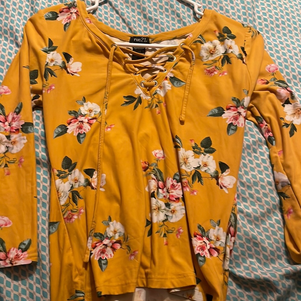 Forever 21 yellow floral shirt